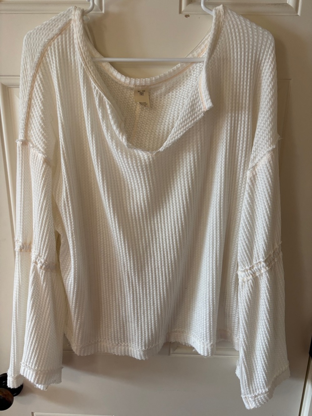 Free People Cream Waffle Long Sleeve Top